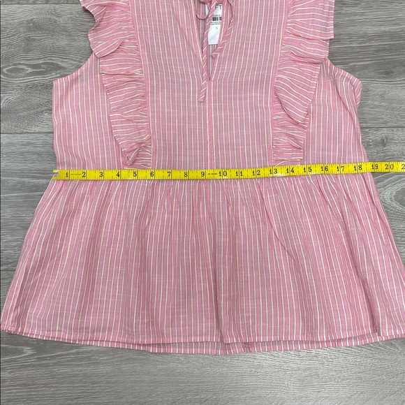 NWT Loft Striped Ruffle Tie Neck Peplum Sleeveless Top Pink Burst S - Picture 5 of 12